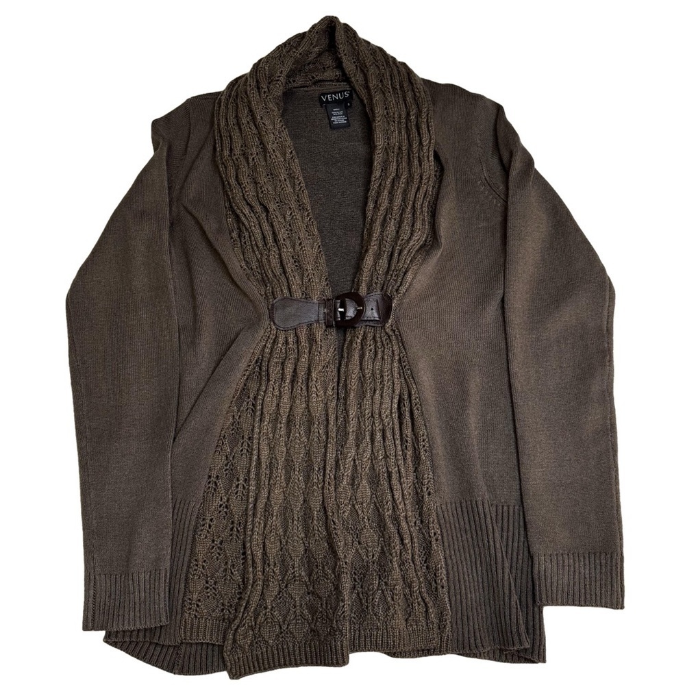 VENUS Brown Knit Cardigan Sweater with Buckle 
Size Small 
NWT
Crochet Trim - Picture 6 of 12